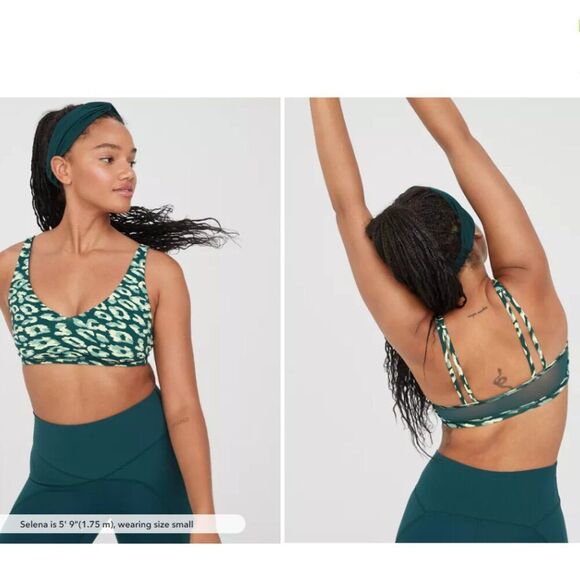 Offline Aerie Goals Plunge Sports Bra Deep Forest Green Animal Print Size Small - Picture 2 of 5